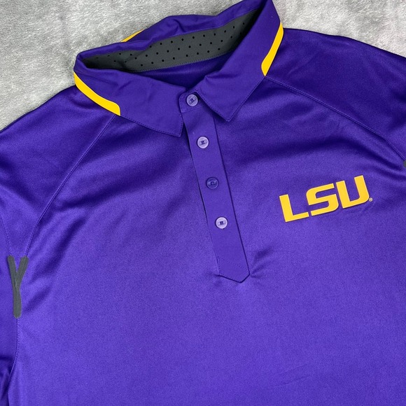 LSU Nike Football Polo Shirt Mens XL Dri-FIT Coaches Polo Purple/Yellow New - Picture 1 of 10